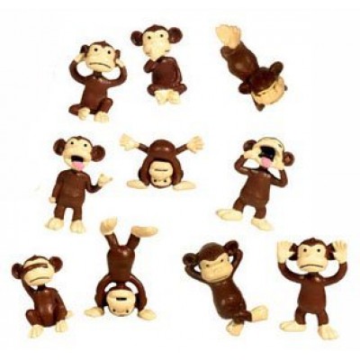 Monkey Figures - 10 Tiny Plastic Monkey Figures - Party Favors