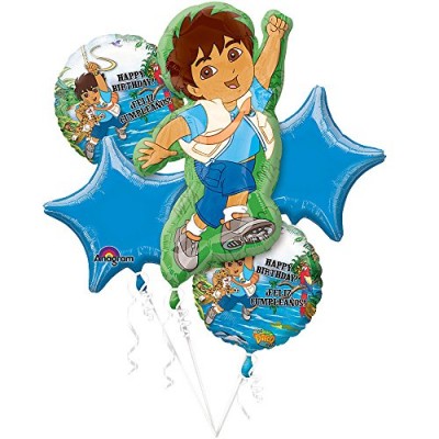 Go Diego Happy Birthday Mylar Balloon Bouquet (One Bouquet of 5 Balloons)