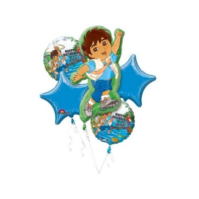 Go Diego Happy Birthday Mylar Balloon Bouquet (One Bouquet of 5 Balloons)