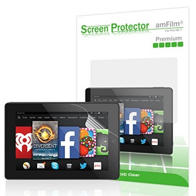 Kindle Fire HD 7 Screen Protector, amFilm® Premium HD Clear (Invisible) Screen Protector for Kindle Fire HD 7-inch and Fire HD 7 Kids Edition with ...