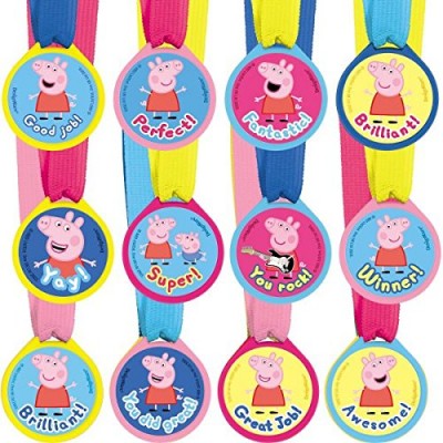 Amscan Peppa Pig Birthday Party Award Medals Favor (12 Piece), Multicolor, 13"