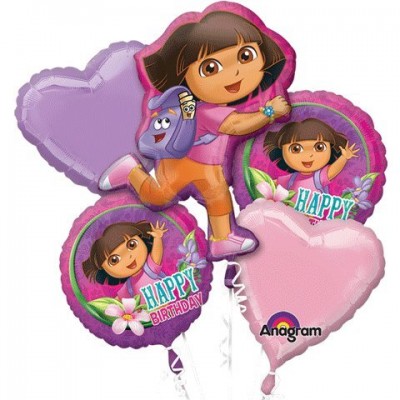 1 X Dora The Explorer Happy Birthday Mylar Foil Balloon Bouquet Set