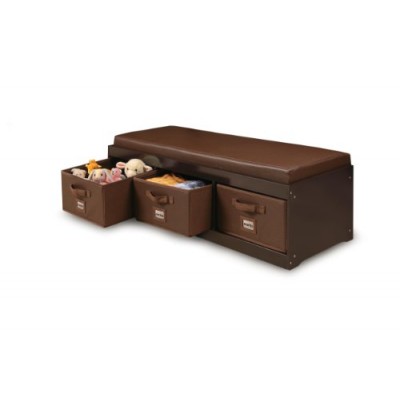 Badger Basket Kid's Storage Bench with Cushion and Three Bins, Espresso