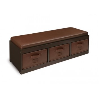 Badger Basket Kid's Storage Bench with Cushion and Three Bins, Espresso