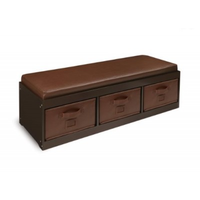 Badger Basket Kid's Storage Bench with Cushion and Three Bins, Espresso
