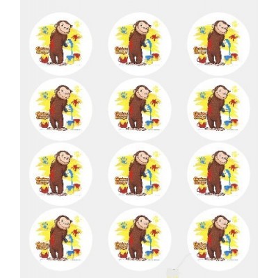 1 X Cute Curious George Monkey Edible Cake Image Topper