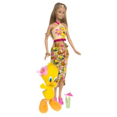 Barbie Year 2003 Looney Tunes Back in Action Series 12 Inch Doll Set - Barbie Loves Tweety Piolin Piu-Piu with Barbie Doll in Beach Outfit Holding ...
