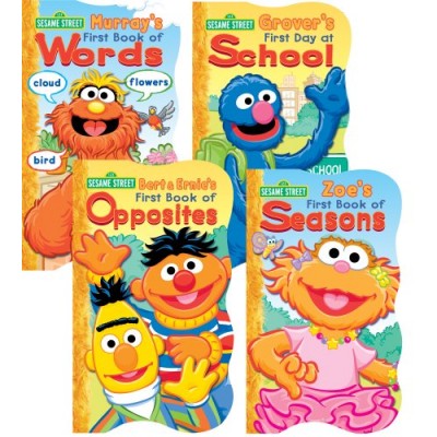 1 2 3 Sesame Street Shaped Board Book Set ~ First Book of Words, Opposites, Seasons, and First Day of School (Set of 4)