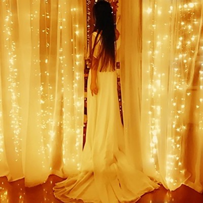 Blusow Curtain Lights 304led 9.8*9.8ft Warm White Christmas Curtain String Fairy Wedding Led Lights for Home, Garden, Holiday, Party, Outdoor Wall,...