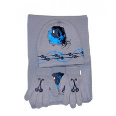 Coraline Hat, Glove, Scarf Set- Grey/blue Key