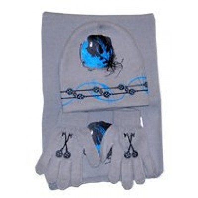 Coraline Hat, Glove, Scarf Set- Grey/blue Key