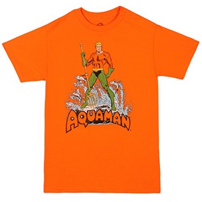 DC Comics - Aquaman distressed design Men's T-Shirt, Orange, Small