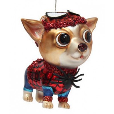 December Diamonds Blown Glass Ornament - Superhero Spider Chihuahua Dog