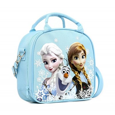 Disney Frozen Lunch Box Carry Bag with Shoulder Strap and Water Bottle (SNOW BLUE)