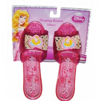 Disney Princess Collection Sleeping Beauty Shoes Slippers Clear Pink with Sparkles for Children to Dress up As Favorite Princess (1 Pair)