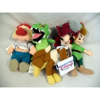 Hard to Find Disney Peter Pan Bean Bag Complete Set with Peter Pan, Captain Hook, Nana, Pirate Smee, and Tick Tock Crock