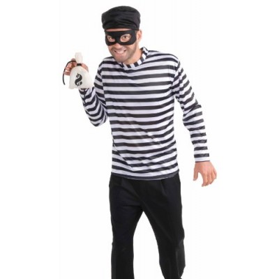 Men's Burglar Costume, White/Black, One Size