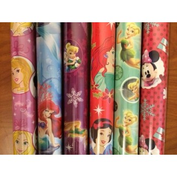 4 PACK: Disney PRINCESS & MINNIE MOUSE Christmas Wrapping Paper (ROLLS MAY VARY)