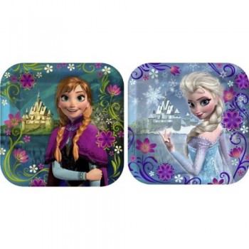 Disneys Frozen Party 7"x7" Square Cake/Dessert Plates, Pack of 8, Assorted