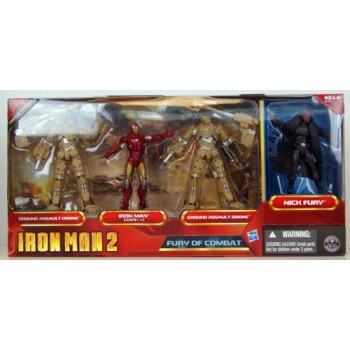 Iron Man 2 Movie Series Exclusive 3.75 Inch Action Figure 4Pack Fury of Combat Ground Assault Drone, Iron Man Mark VI, Ground Assault Drone Nick Fury