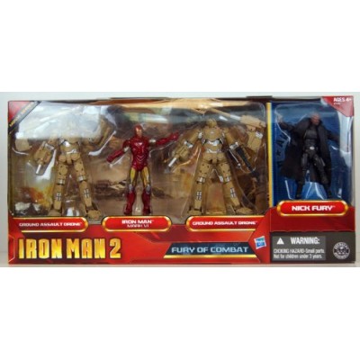 Iron Man 2 Movie Series Exclusive 3.75 Inch Action Figure 4Pack Fury of Combat Ground Assault Drone, Iron Man Mark VI, Ground Assault Drone Nick Fury