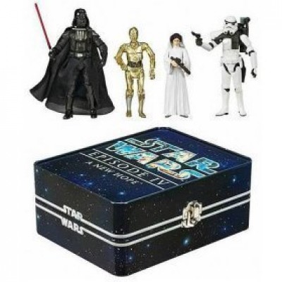 Star Wars Episode IV 4 Collectible Tin Action Figure Set A NEW HOPE with 4 Action Figures: Sandtrooper, Princess Leia, Darth Vader & C-3PO
