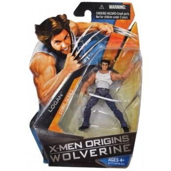 X-Men Origins Wolverine Comic Series 4 Inch Tall Action Figure - LOGAN (White Tank Top and Blue Denim) with Samurai Sword