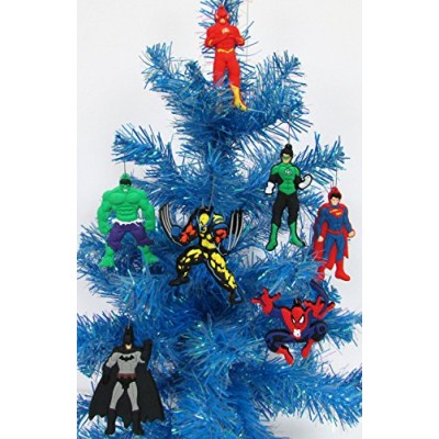 Super Hero 7 Piece Christmas Ornament Set with Flash, Hulk, Green Lantern, Batman, Superman, Spiderman, and Wolverine - Unique Shatterproof Plastic...