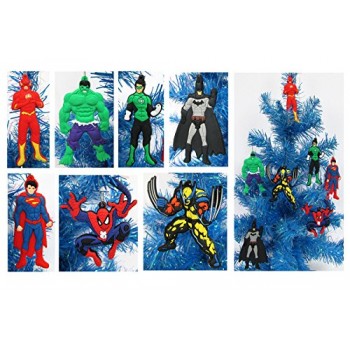 Super Hero 7 Piece Christmas Ornament Set with Flash, Hulk, Green Lantern, Batman, Superman, Spiderman, and Wolverine - Unique Shatterproof Plastic...