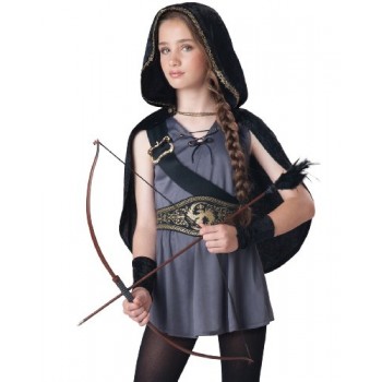 InCharacter Costumes Tween Kids Hooded Huntress Costume, Grey/Black, S (8-10)