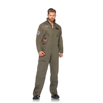Leg Avenue Men's Top Gun Flight Suit Costume,  Khaki/Green, Small/Medium
