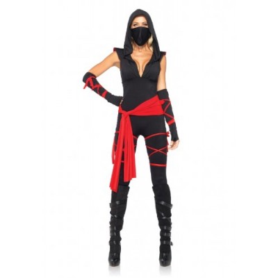 Leg Avenue Women's 4 Piece Deadly Ninja Costume, Black/Red, Small