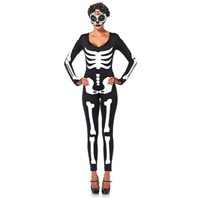 Leg Avenue Women's Spandex Printed Glow-In-The-Dark Skeleton Catsuit, Black/White, Small
