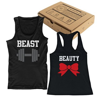 Beauty and Beast Matching Tank Tops Couple Tanks Set (MEN-M / WOMEN-S)
