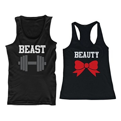 Beauty and Beast Matching Tank Tops Couple Tanks Set (MEN-M / WOMEN-S)