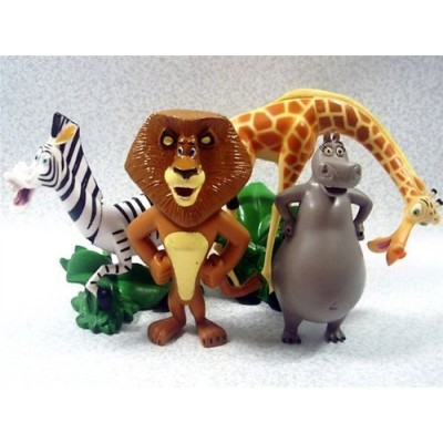 Set of 4 Madagscar 3" to 4" Figures Featuring Gloria the Hippo, Alex the Lion, Marty the Zebra, and Melman the Hypochondriac Giraffe