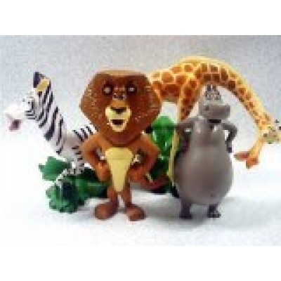 Set of 4 Madagscar 3" to 4" Figures Featuring Gloria the Hippo, Alex the Lion, Marty the Zebra, and Melman the Hypochondriac Giraffe