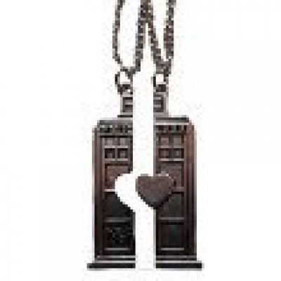 Doctor Who SET of 2 Split TARDIS POLICE BOX BFF Heart NECKLACES