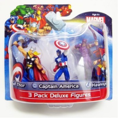 MARVEL 3 PACK DELUXE 4" FIGURES AVENGERS - THOR /CAPTAIN AMERICA / HAWKEYE