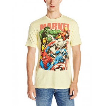Marvel Team-Ups Men's Team Ups Group On T-Shirt, Pale Yellow, Small