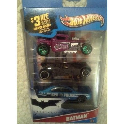 Hot Wheels Batman 3 Pack Cars (Includes Bone Shaker Special The Joker Edition, the Dark Knight Batmobile, and Ford Fusion)