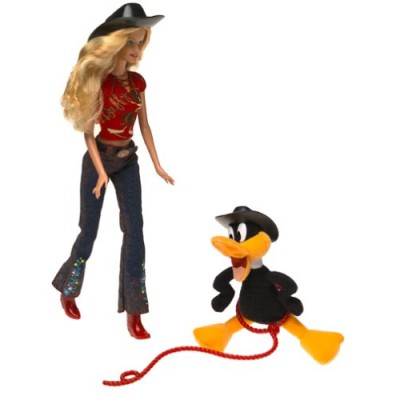 Looney Tunes Back in Action Barbie Loves Daffy Duck El Pato Lucas Patolino with 6" Plush Daffy Duck and Barbie in Western Outfit (2003)
