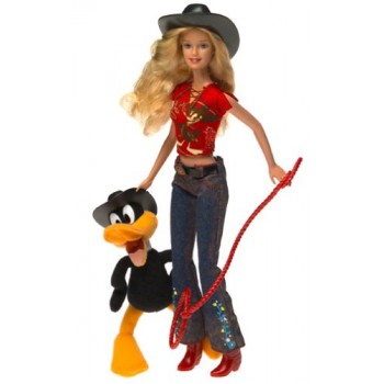 Looney Tunes Back in Action Barbie Loves Daffy Duck El Pato Lucas Patolino with 6" Plush Daffy Duck and Barbie in Western Outfit (2003)