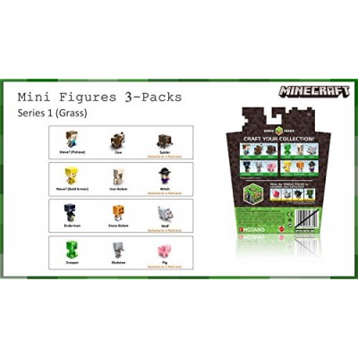 Minecraft Collectible Figures Witch, Steve in Gold Armor & Iron Golem 3-Pack, Series 1