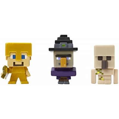 Minecraft Collectible Figures Witch, Steve in Gold Armor & Iron Golem 3-Pack, Series 1