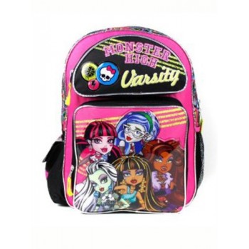 Monster High Backpack - Pink Varsity 16" Large Girls School Book Bag Frankie