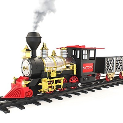 MOTA Classic Holiday Christmas Train Set with Real Smoke - Authentic Lights, and Sounds - A Full Set with Locomotive Engine, Cargo Cars, Tracks and...