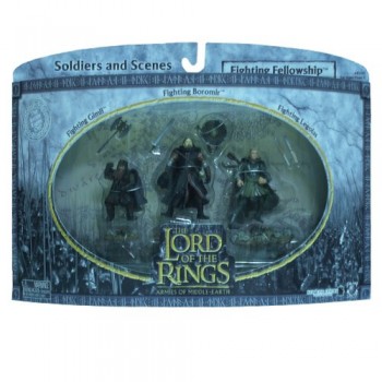 2004 - New Line / Play Along - Lord of the Rings : Armies of Middle Earth - Fighting Fellowship w/ Gimli / Boromir / Legolas - Soldiers & Scenes - ...