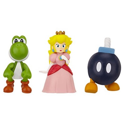 NINTENDO Mario Bros Universe Micro Wave 1: Bob-Om, Princess Peach and Yoshi Action Figure, 3-Pack