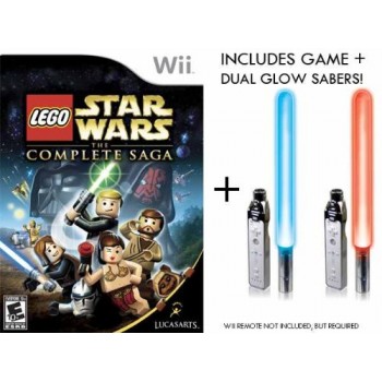 Nintendo Wii Lego Star Wars Complete Sage Game + Dual Glow Sabers [Wii]